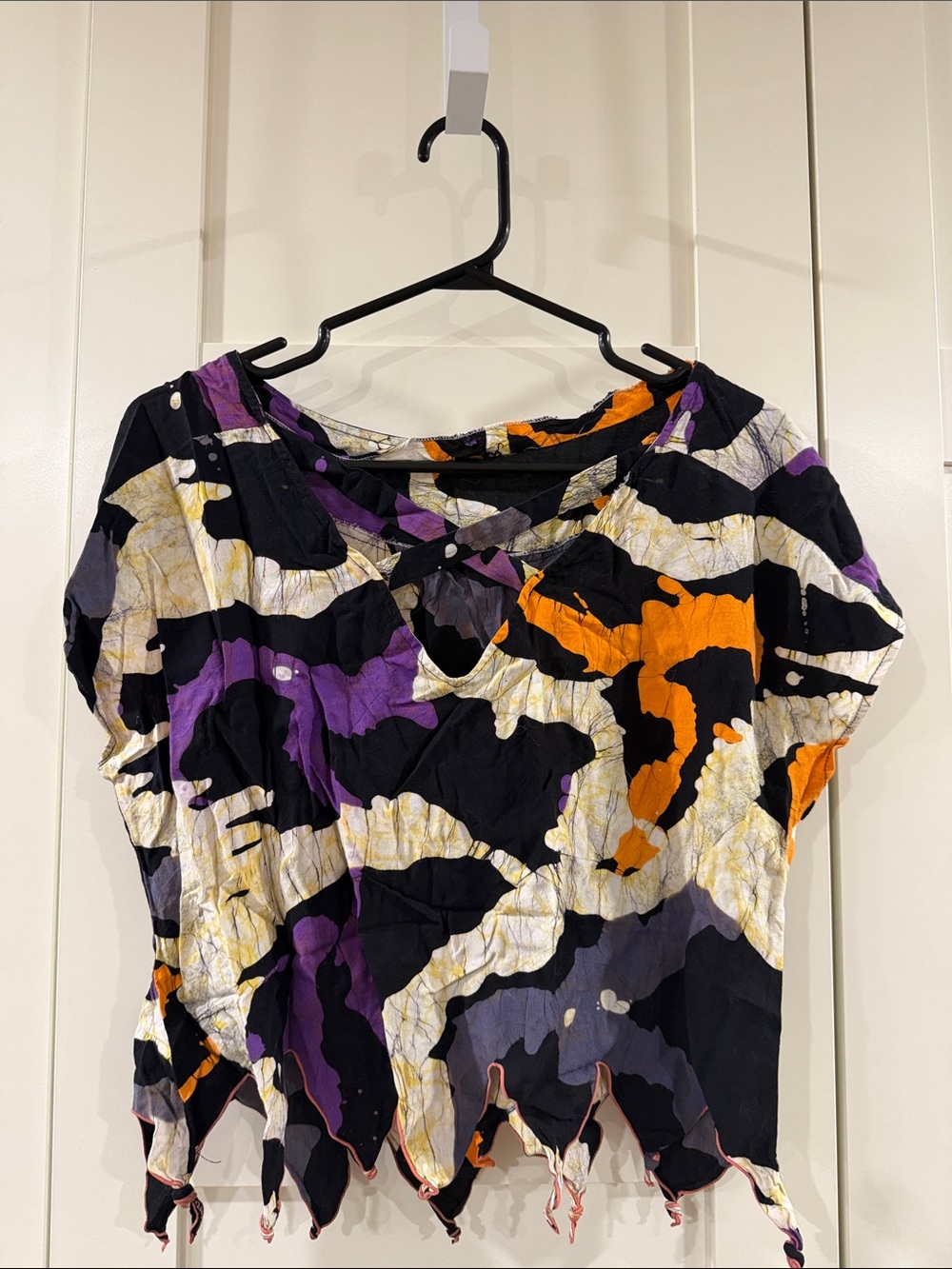 Boho Tie-Hem Abstract Print Women's Top - Purple, Orange, Black